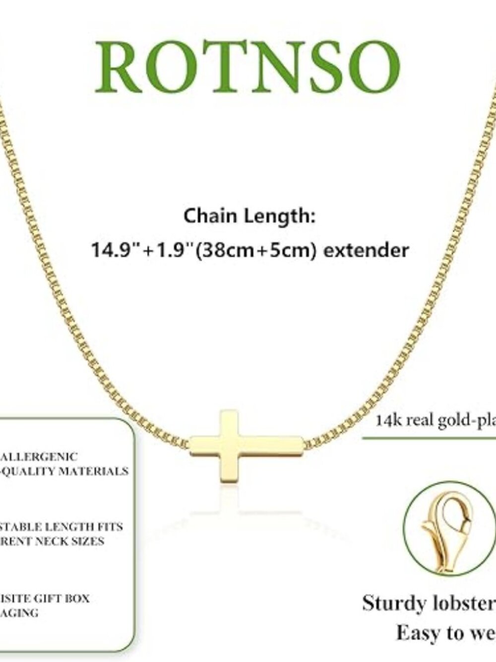 Dainty Cross Necklace 14K Gold Silver Plated Small Choker Pendant - Picture 5 of 7